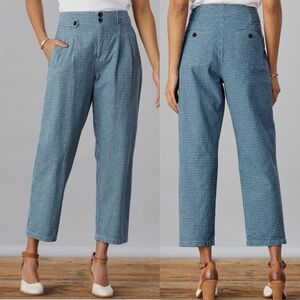 Sundance Life Of Dreams Gingham Plaid Pants Petite Blue Linen Cotton Sz P8